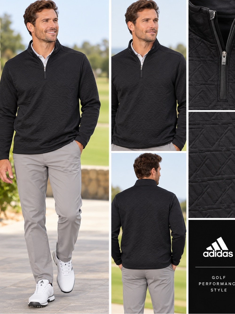 Adidas Men’s  Size L DWR 1/4 Zip Pullover Black Textured Golf Sweatshirt NWT $80